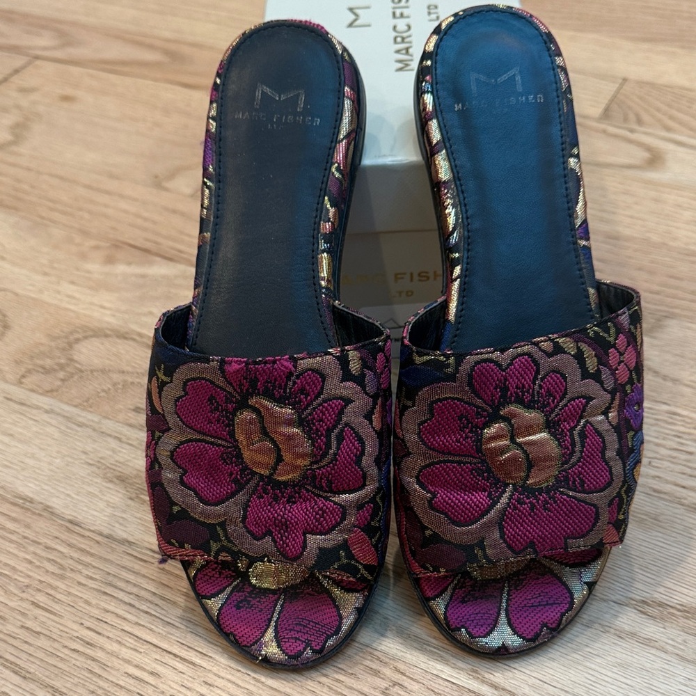 Marc Fisher Mules Floral Mules - Fuchsia and Black